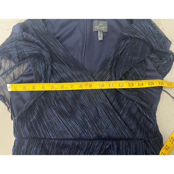 Adrianna Papell Metallic Crinkle Lame Gown Navy Women’s Size 6 NWT - Picture 7 of 12